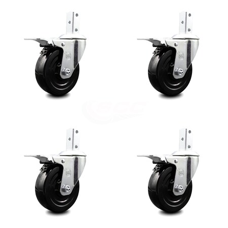 Service Caster 4 Inch Hard Rubber Wheel Swivel 7/8 Inch Square Stem Caster Set Total Lock Brake SCC-SQTTL20S414-HRS-78-4